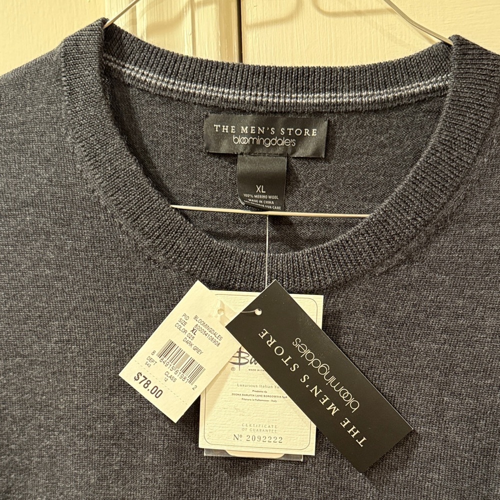 The Men's Store Dark Gray Merino Wool Crewneck Sweater